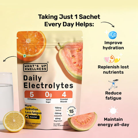 What's Up Daily Electrolytes - Zero Sugar, Assorted Flavours - 15 Sachets