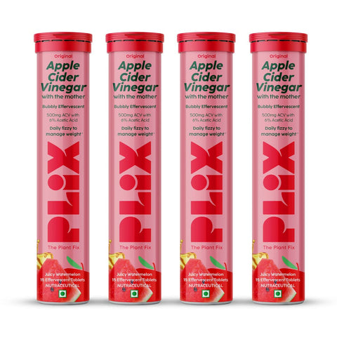 Plix Apple Cider Vinegar Juicy watermelon Daily fizzy to manage weight 15 Effervescent Tablets (4/Pack)