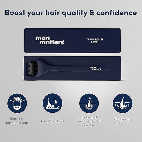 Man Matters Advance Derma Roller For Men With Premium Design For Scalp & Beard, 540 Micro 0.5Mm Titanium Alloy Needles, Reduces Hair Fall, Stimulates Hair Follicles