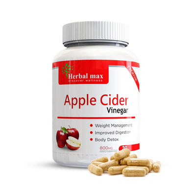 Herbal max Organics Apple Cider Vinegar, 30 Veg Capsules (800mg)