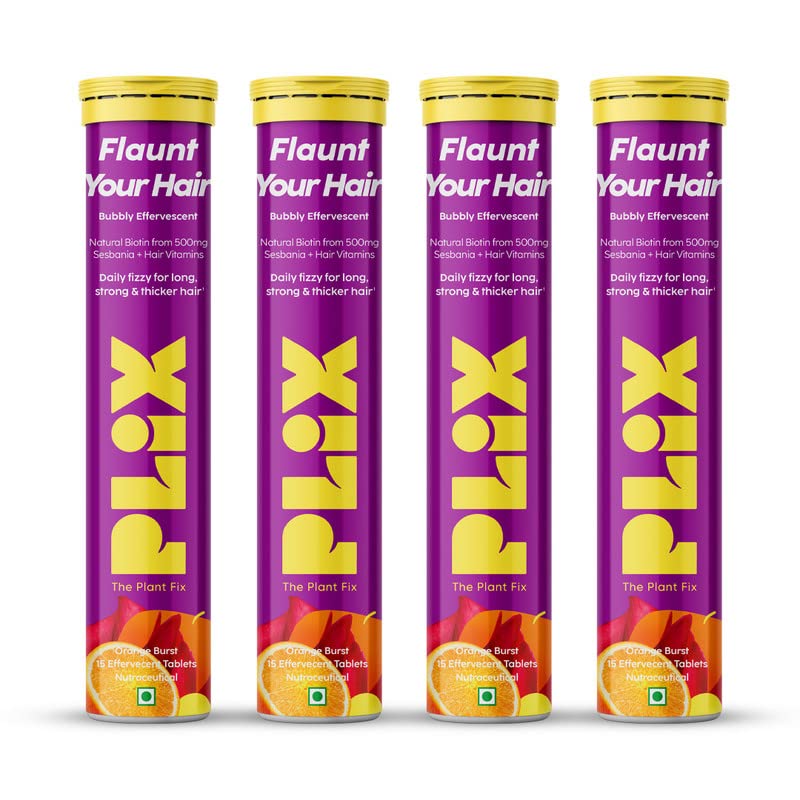 Plix Beauty Combo - Heavenly Hair and Glowy Skin - For Skin glow and Long, Lustrous, Strong Hair 15 Effervescent Tablets - Pack of 4