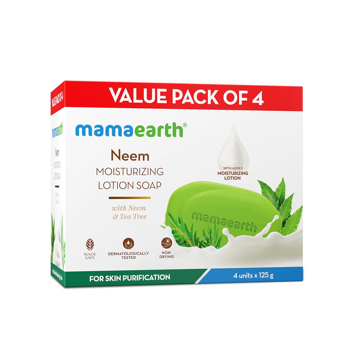 Mamaearth Neem Moisturizing Lotion Soap with Neem & Tea Tree for Skin Purification (Value Pack Of 4)-125 gX4