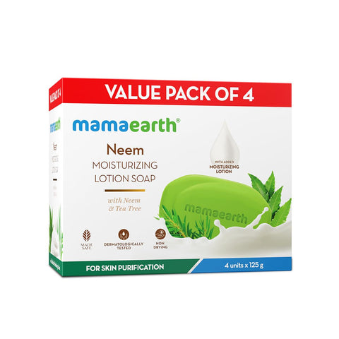 Mamaearth Neem Moisturizing Lotion Soap with Neem & Tea Tree for Skin Purification (Value Pack Of 4)-125 gX4