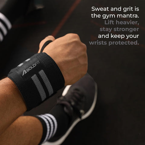 Boldfit Wrist Band Support Grey Black 2 Stripes