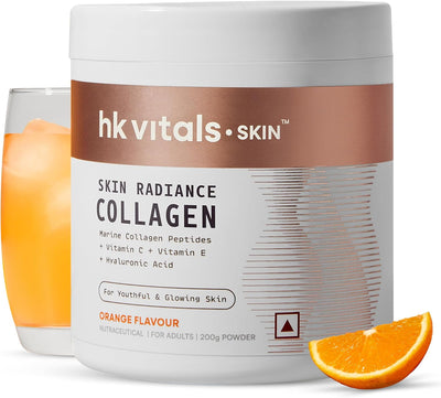 HK Vitals Skin Radiance Marine Collagen Supplement Powder (Orange, 200G) | Collagen Peptides With Vitamin C, E