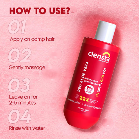 Complete Dandruff Care : Clensta Red Aloe Vera Anti-Dandruff Shampoo (250ml) and Clensta Red Aloe Vera Anti-Dandruff Conditioner (250ml) (CLPO86)