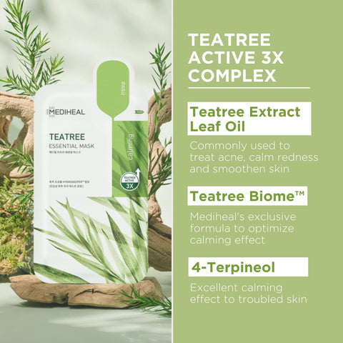 Mediheal Official Korea's No 1 Sheet Mask | Tea Tree Essential Blemish Control Mask (10ea (Renewal))