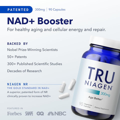 90ct/300mg Multi Award Winning Patented NAD+ Boosting Supplement - More Efficient Than NMN - Nicotinamide Riboside for Cellular Energy Metabolism & Repair. Vitality, Muscle Health, Healthy Aging