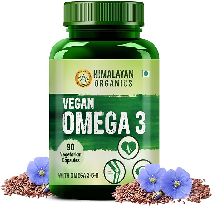 HIMALAYAN ORGANICS Omega 3 6 9 Vegan Natural Nutrition Supplement for Muscle, Bone, Heart & Skin - 90 Veg Capsules