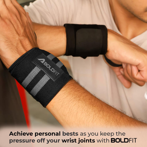 Boldfit Wrist Band Support Grey Black 2 Stripes
