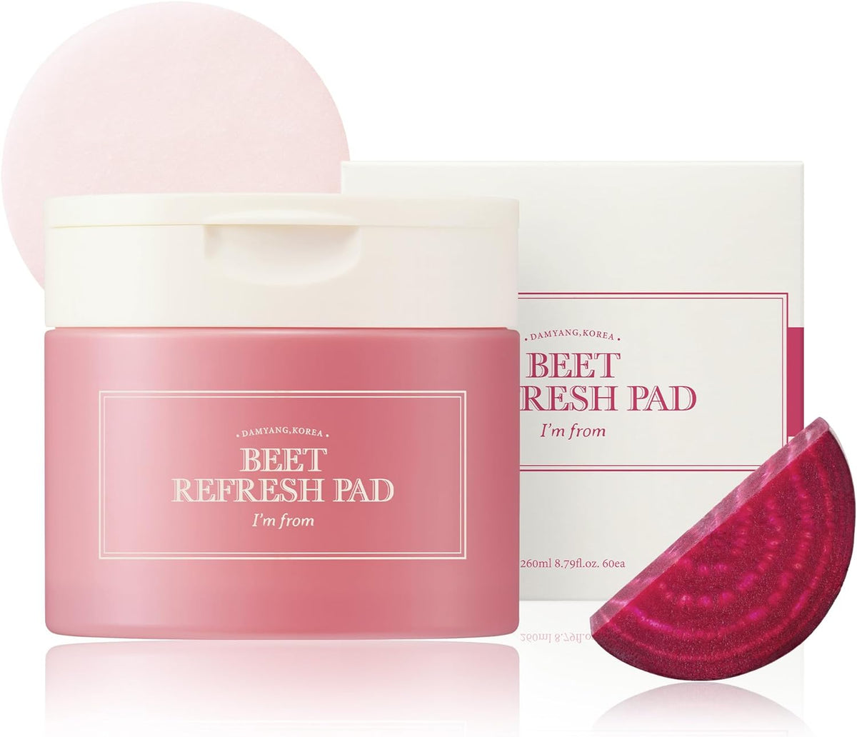 I’M FROM Beet Refresh Pad 60 Sheets, Triple-Layered Pads Hold 260ml Essence 20% red Beet Extract from Korea Full of Moisture with a Slice of Red Beet