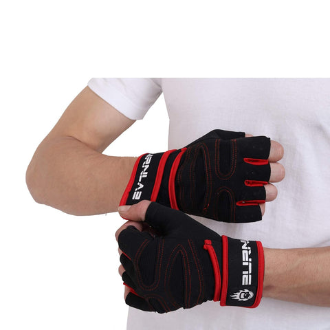 BURNLAB Gym Gloves with Wrist Support (Red Medium)