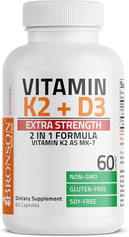 Bronson Vitamin K2 (Mk7) With D3 Extra Strength 10000IU 60 Capsules