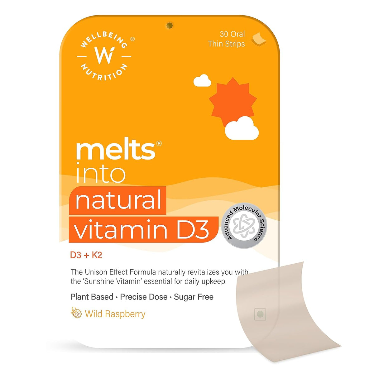 Wellbeing Nutrition D3 + K2 Melts with Organic Virgin Coconut Oil & Astaxanthin (30 Oral Strips)