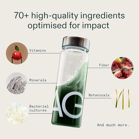 AG1 Daily Greens Powder – Ultimate Daily Whole Food Sourced All in One Greens Supplement Powder Travel Pack with Bottle (Pack of 2)
