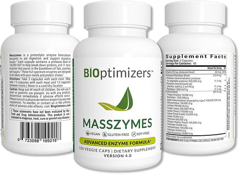 BiOptimizers Complete Gut Health Bundle - Bloating Relief and Digestive Balance - P3-OM, Gluten Guardian, MassZymes (270 Capsules)