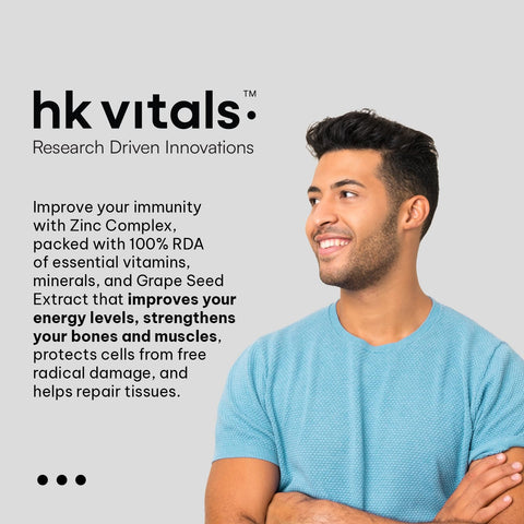 HK Vitals Zinc Supplements (60 Tablets) | With Vitamin C, Vitamin D3, Multivitamin And Multimineral | Immunity Boosters For Adults