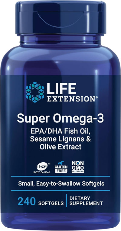 Life Extension Omega3 EPA/DHA Fish Oil, Sesame & Olive Extract, 240 Softgels