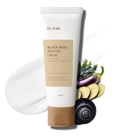 IUNIK Black Snail Restore Cream, 2.02 Fl Oz - 58% Black Snail Mucin Secretion Filtrate Soothing, Reduce & Fine Lines Deeply Nourishing and Moisturizing