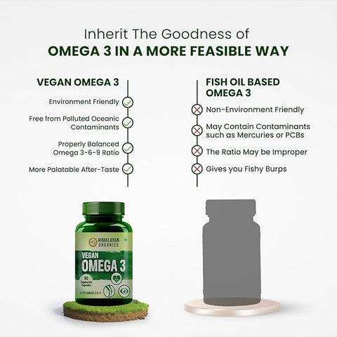 HIMALAYAN ORGANICS Omega 3 6 9 Vegan Natural Nutrition Supplement for Muscle, Bone, Heart & Skin - 90 Veg Capsules