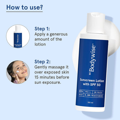 Be Bodywise Sunscreen Lotion with SPF 50 PA+++ | With 1% Kojic Acid & 0.20% Niacinamide