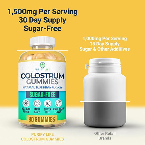 Purify Life Sugar-Free Colostrum Gummies 90 Natural Blueberry Flavor