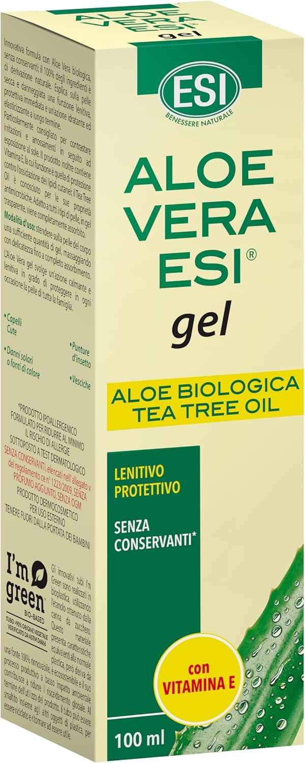 ESI - Aloe Vera Gel, with Argan Oil, Moisturizes and Replenishes Dry or Reddened Skin Following Sun Exposure, Suitable for All Skin Types, 200 ml