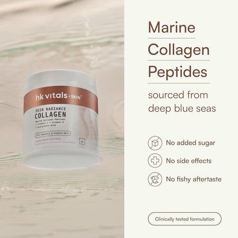 HK Vitals Skin Radiance Marine Collagen Supplement (Mixed Fruit, 200G) | With Vitamin C, E, Sodium Hyaluronate | For Healthy Skin, Hair & Nails