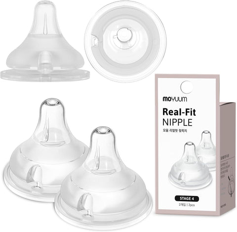 Moyuum 02 pcs Real-Fit Baby Bottle Nipple – Soft, Premium Material, Anti-Colic Air Valve, Safe & BPA-Free, Mom-Designed Comfort 8+ months (Stage 4)