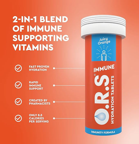 O.R.S Immune Vitamin C Hydration Tablets Soluble Sports Oral Rehydration Natural Orange Flavour Natural Orange Flavour 20 Tabs