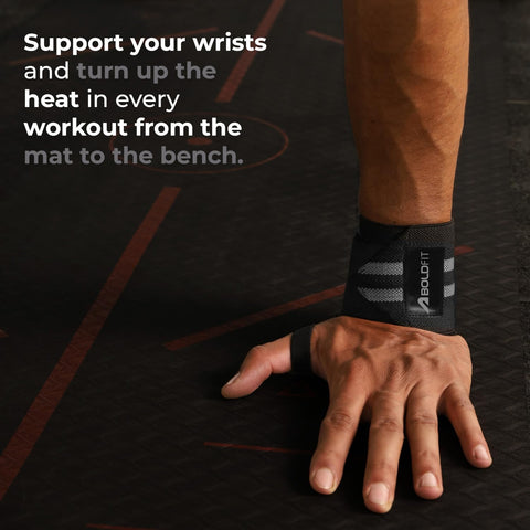 Boldfit Wrist Band Support Grey Black 2 Stripes