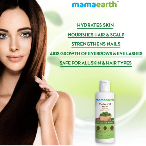 Mamaearth Castor Oil for Healthier skin hair and nail with 100% Pure and Natural cold pressed oil 150 ml