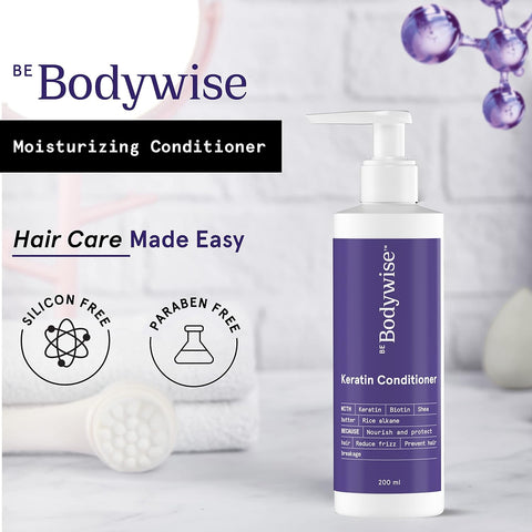 Be Bodywise Keratin Conditioner |Paraben & SLS free | Reduces frizz | Locks in Moisture | Keratin, Silk Protein, Biotin & Shea Butter | 200ml