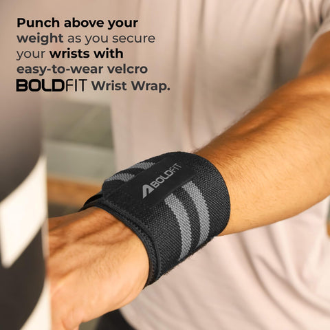 Boldfit Wrist Band Support Grey Black 2 Stripes