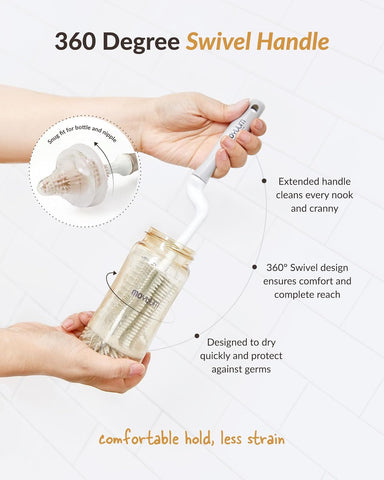 Moyuum Silicone Bottle Cleaning Brush Set Spong Bottle & Nipple Brus with 360° Rotating Handle – Soft, Scratch-Free Bristles for Baby Bottles, Nipples & Glasses, Quick-Drying and Durable (Mint)