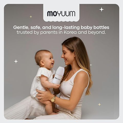 Moyuum PPSU Glass Feeding Baby Bottle with Nipple 240ml (+3 months) - Anti Colic, BPA Free & Easy Clean Wide-Neck Non-Tip Stable Base - No Fish Edition
