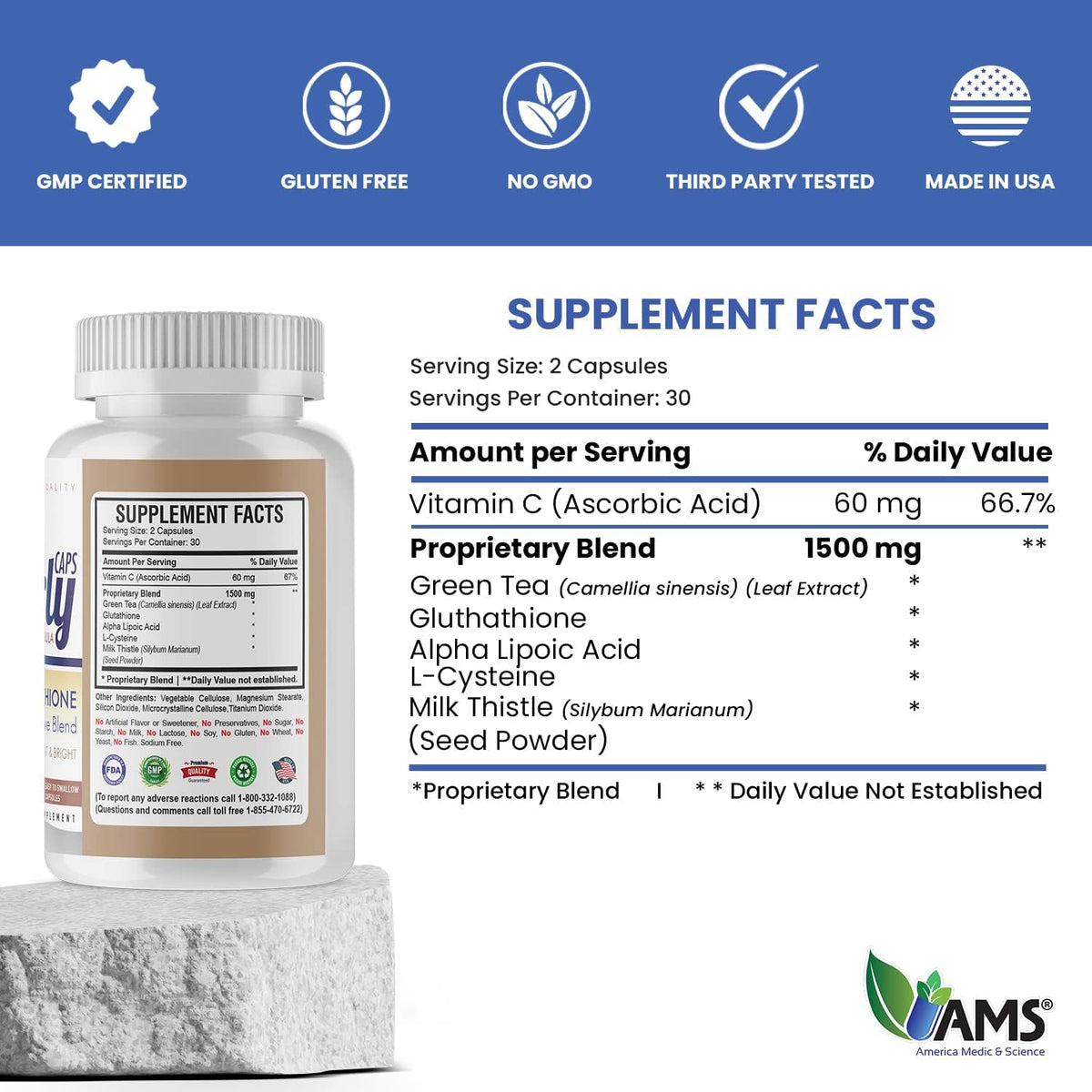 Order Online AMS Glutathione 1500mg Capsules