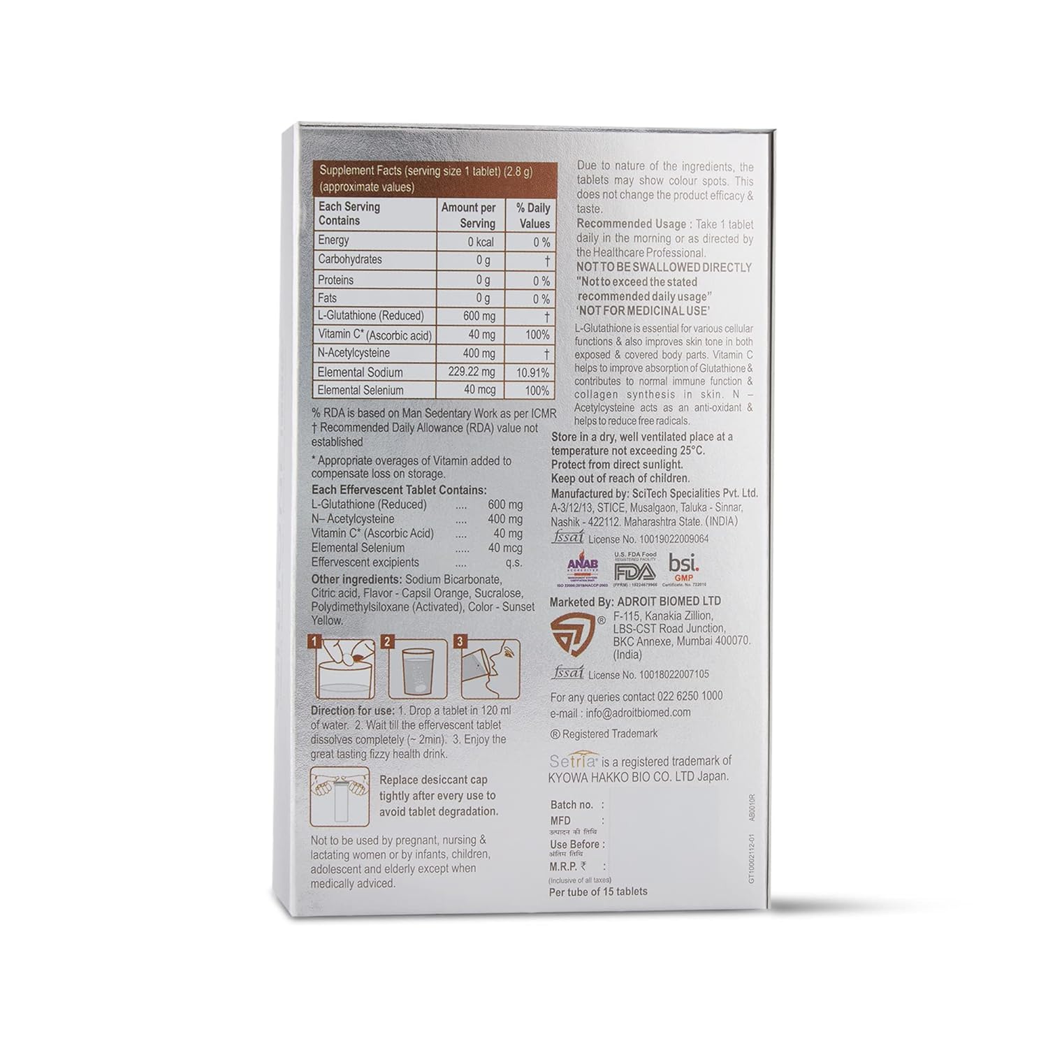 glutone 1000 setria l-glutathione tablets product information Effervescent 15 Vitamins drip