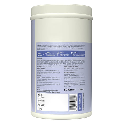 HK Vitals Protein Active (Chocolate, 400G / 0.88Lbs) | All In One Triple Strength Protein | For Immunity And Stress-Relief