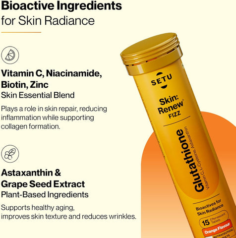 SETU Skin Rejuvenation Combo: Marine Collagen Powder Peach Mango flavor 300g + Glutathione Tablets