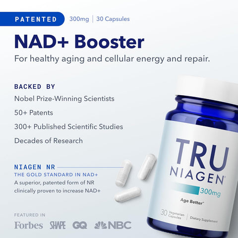 TRU NIAGEN - Patented Nicotinamide Riboside NAD+ Supplement. NR Supports Cellular Energy Metabolism & Repair, Vitality, Healthy Aging of Heart, Brain & Muscle - 30 Servings / 30 Capsules - Pack of 1