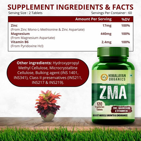 Himalayan Organics ZMA (Zinc, Magnesium & Vitamin B6) 120 Tablets