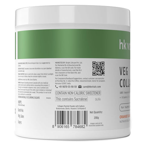 HK Vitals Veg Collagen Supplement Powder (Orange, 200G) | Collagen Peptides With Vitamin C, E | For Healthy Skin, Hair & Nails