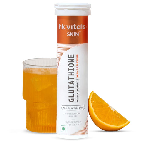 HK Vitals Glutathione - 15 Effervescent Tablets | L-Glutathione Tablets With Vitamin C & E, For Skin Glow & Hydration, No Added Sugar, Orange Flavour