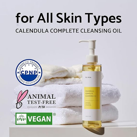 iUNIK Calendula Complete Deep Cleansing Oil, 6.70 Fl Oz ‚ 94% Natural Oil Cleanser, Makeup Remover for Waterproof Makeups. Mascara Sunscreen, Lipstick, Eyeliner - Facial Cleansing Oil Hydrating & Nou