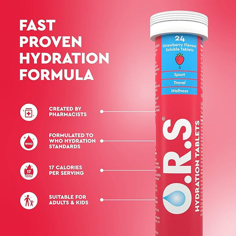 Ors Hydration Tablets With Electrolytes, Vegan, Gluten And Lactose Free Formula - Strawberry Flavour 12'S