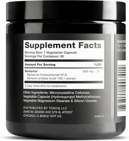 Toniiq Ultra High Strength Berberine Hcl 500Mg From The Himalayas - Berberine Supplement 90 Veggie Capsules