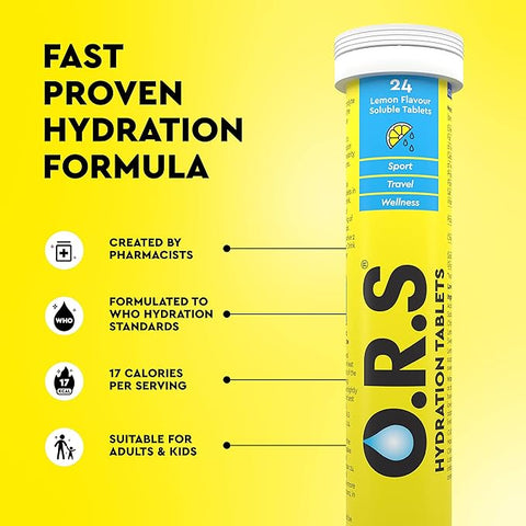 O.R.S Hydration Tablets with Electrolytes Natural Lemon Flavour 36 Tablets (Pack of 3 x12)