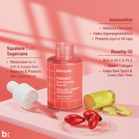 Biocule Radiance Glow Boosting Face Oil : Squalane + Rosehip + Astaxanthin 30ml