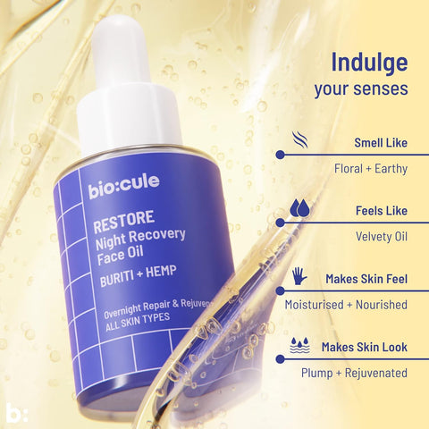 Biocule Restore Night Recovery Face Oil : Buriti + Hemp 30ml